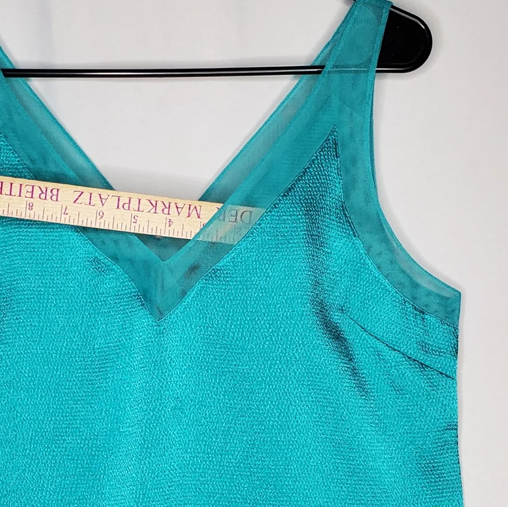 Ted Baker London Tank Top Womens 3 Turquoise Blue-Green Vneck Chiffon Satin - Picture 3 of 7